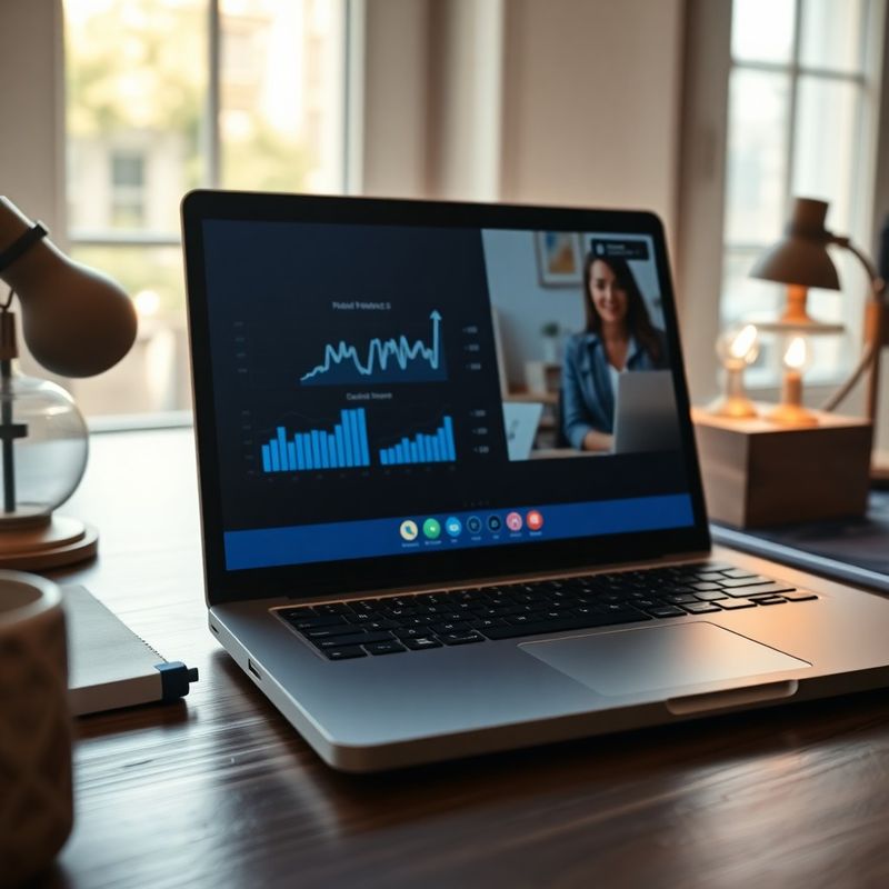 Notebook so živým videohovorom a finančnými snímkami